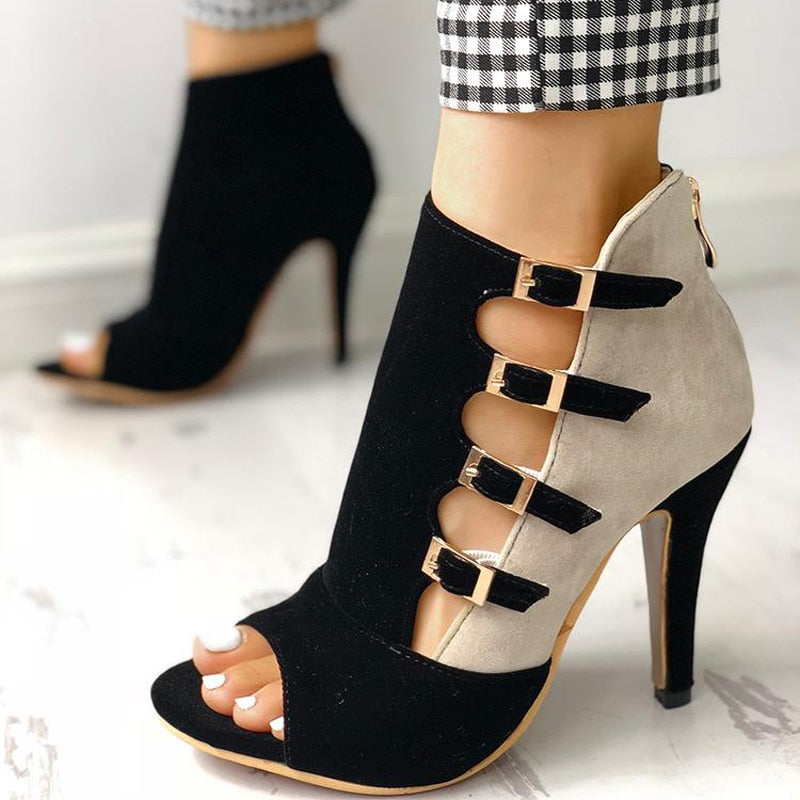flowersverse Big Size 34-43 Brand New Ladies Thin High Heels Sandals Fashion Buckle Peep Toe Summer Sandals Women Party Shoes Woman