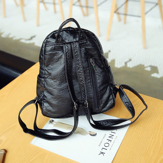 flowersverse Back to school Washable Soft Pu Leather Women Backpack Small Simple Campus Student School Bag Travel Backpack Female Shoulder Bag Daypack Black
