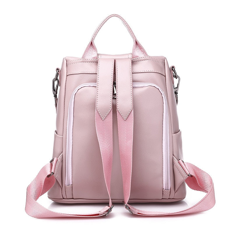 flowersverse Back to school Cute Pink Bow Women Backpack Pu Leather Antitheft Backpack For Teenage Girls Rucksack Female Shoulder School Bags Travel Mochila