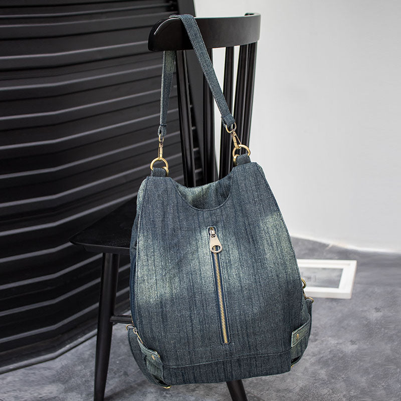 flowersverse Back to school Washed Denim Women Backpack Big Jean Multifunctional Backpack Female Shoulder Bag Casual Travel Bags Rucksack Blue Mochila Bols