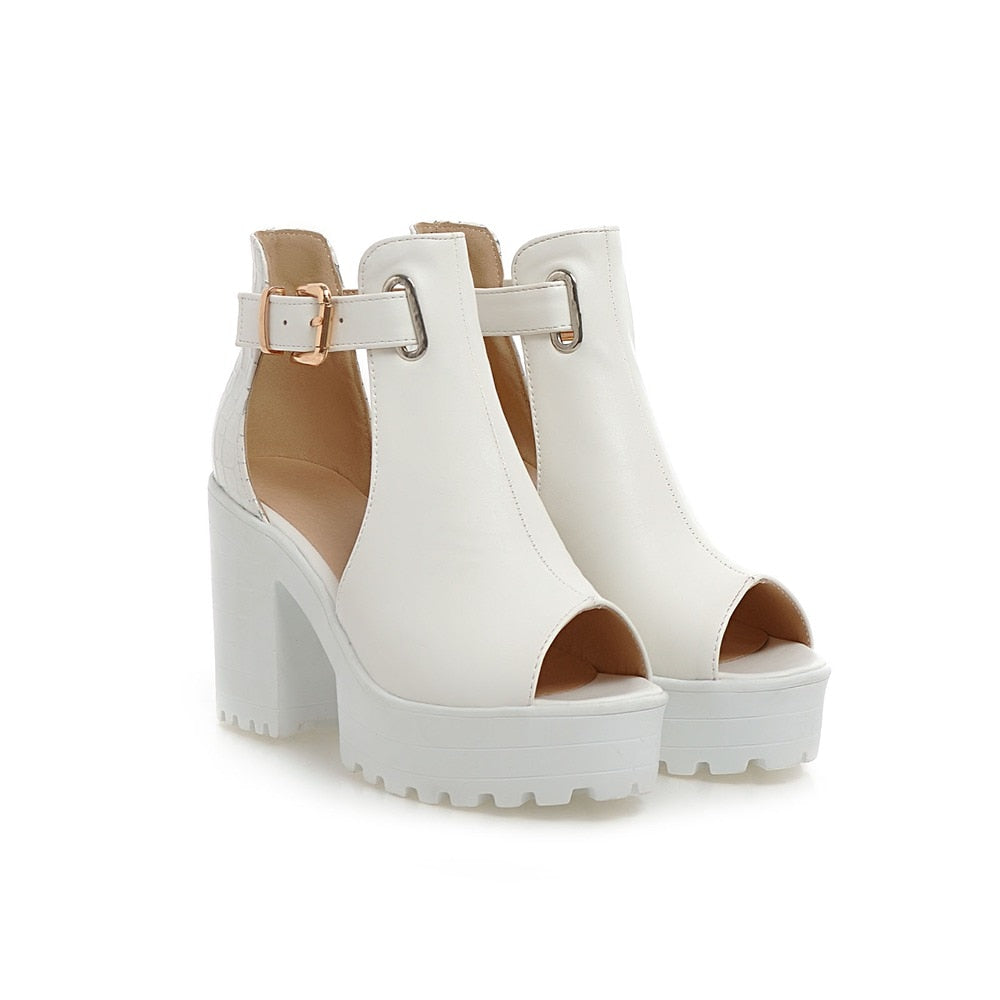 flowersverse Women Gladiator Sandals High Heels Peep Toe Summer Shoes Female Fashion Punk Platform White Pink Sandals Ladies Party Shoes