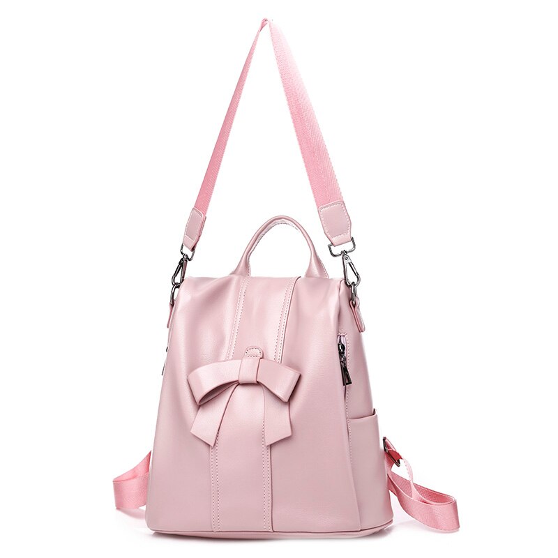 flowersverse Back to school Cute Pink Bow Women Backpack Pu Leather Antitheft Backpack For Teenage Girls Rucksack Female Shoulder School Bags Travel Mochila