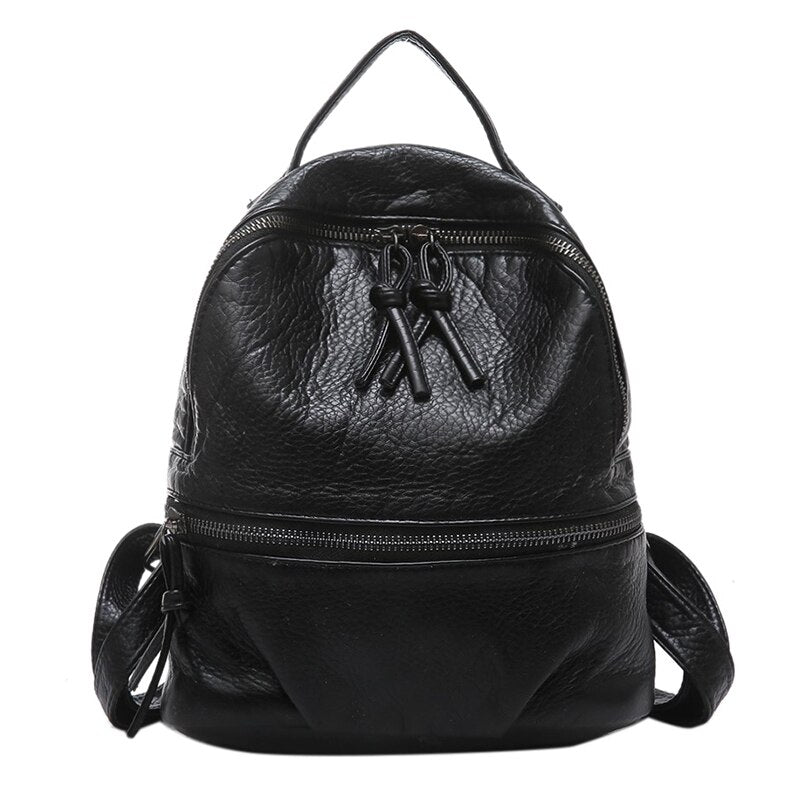 flowersverse Back to school Soft Washed Leather Women Backpacks Small Black Backpacks For Teenage Girls Schoolbag Mochila Feminina Traveling Daypack Bolsa
