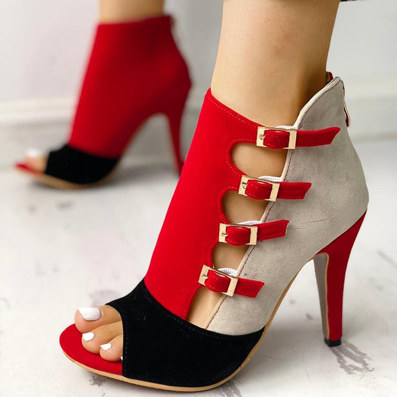 flowersverse Big Size 34-43 Brand New Ladies Thin High Heels Sandals Fashion Buckle Peep Toe Summer Sandals Women Party Shoes Woman