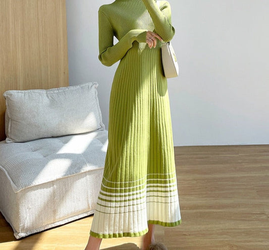 flowersverse Autumn Winter Half Turtleneck Women Dress Long Sleeve A-line Female Sweater Dress Ladies Knitting Vestidos