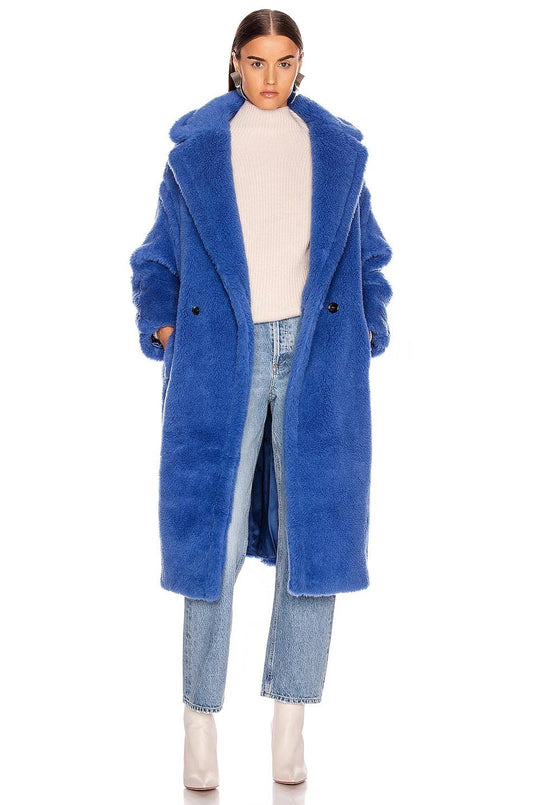 flowersverse Autumn Winter Women's Loose Jackets Lamb Wool Oversize Coats Round Neck Outwear Female Coats Long Sleeve Cotton Clothing