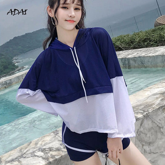 flowersverse 3 Piece Bathing Suit Blue Yellow High Wasit Bikini Women's Swimwear Patchwork Bodysuit Soprt Push Up Swim Suit Cover Up