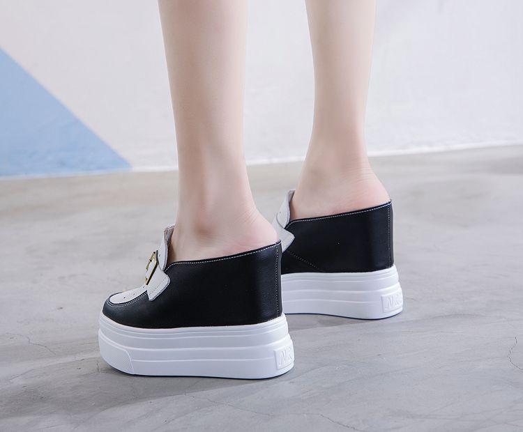 flowersverse 11Cm Platform Wedge Women Mules Shoes Genuine Leather Za Fashion Chunky Women Sandals Slippers Slides Shoes Sneakers