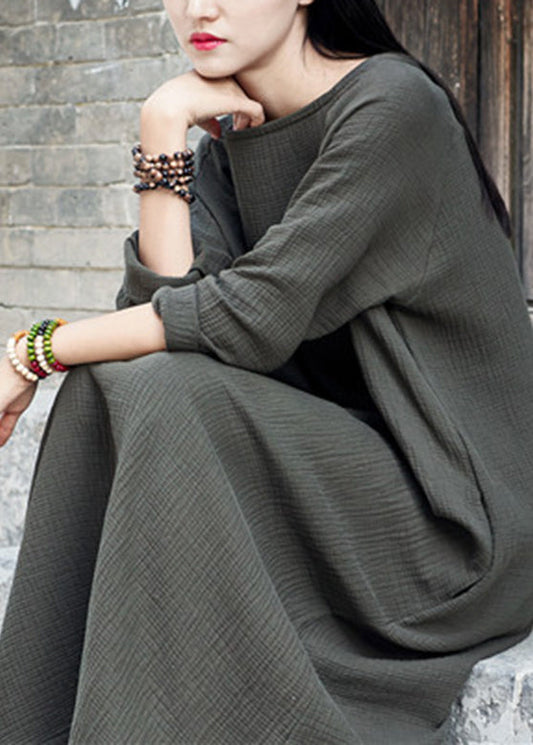 flowersverse Handmade Green Patchwork Cozy Long Dress Spring LY1953