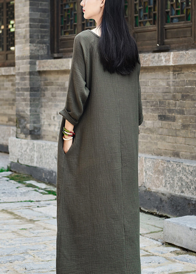 flowersverse Handmade Green Patchwork Cozy Long Dress Spring LY1953