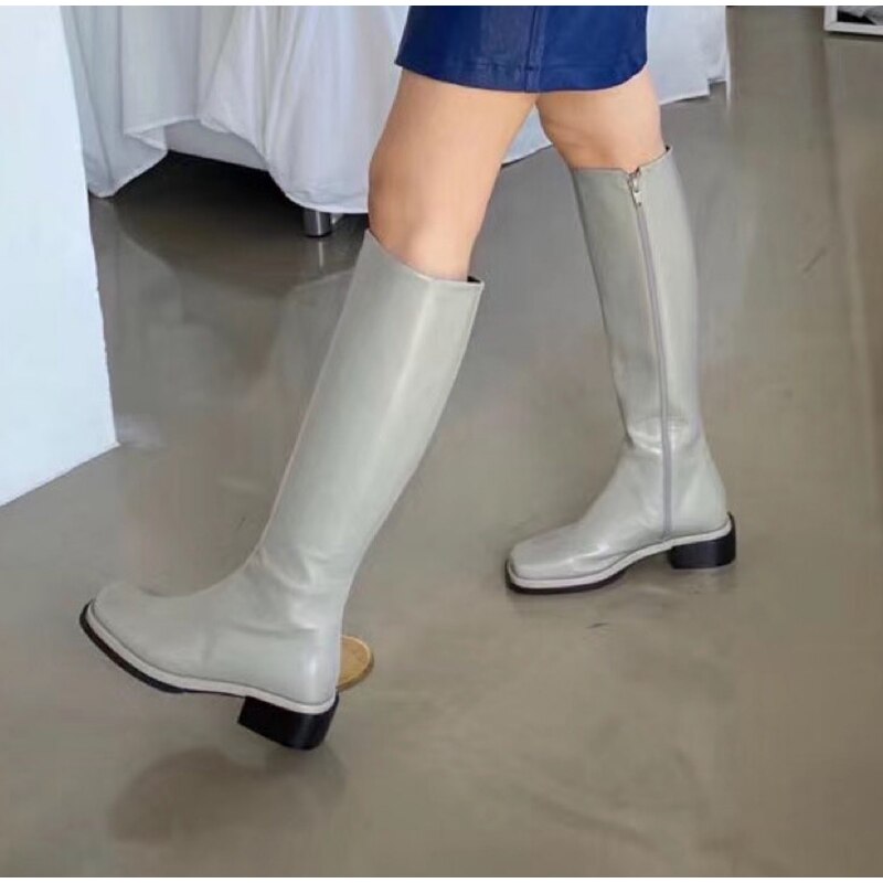 flowersverse Women's Knee High Boots Soft PU Women Long Boots Slip On Woman Boot Thick Platform Round Toe Female Shoes Autumn Winter