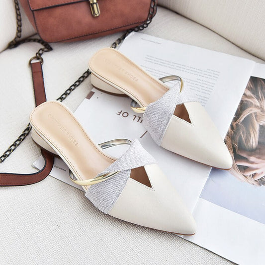 flowersverse New Summer Flats Lady Sandals Slippers Soild Color Slip on Pointed Toe Women Mules Outdoor Slipper Shoes Woman Slides A194