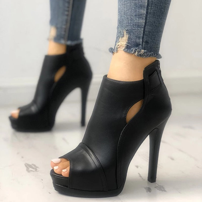 flowersverse New Women summer Thin High Heels 11cm Zipper Peep Toe gladiator pumps office sandals party shoes