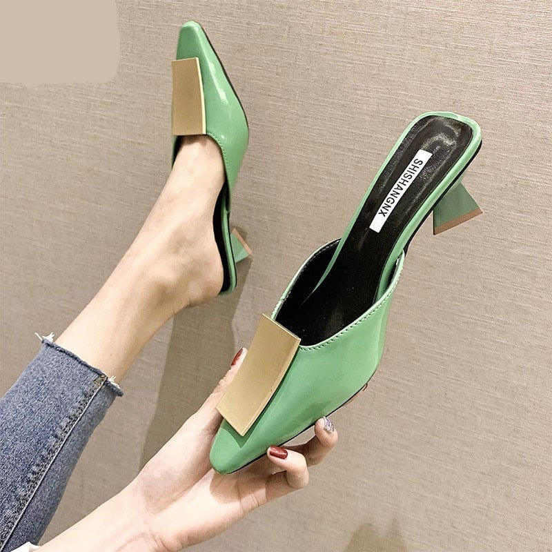 flowersverse Green HOT Summer Pointed toe heel High Heels Sandals lady Pumps slip on Shoes Women party shoes Wedding Slingbacks classics