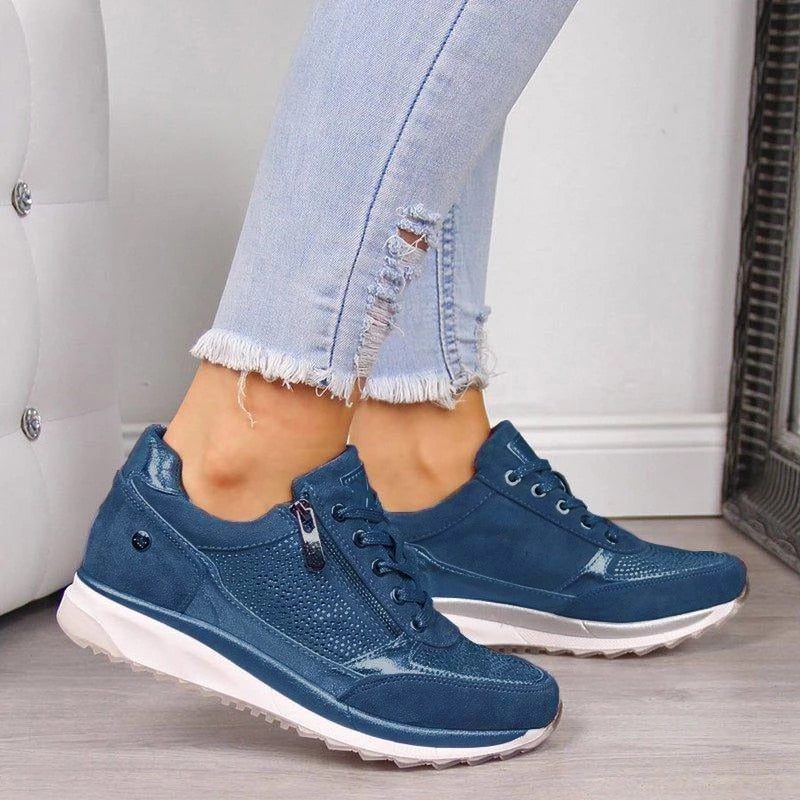 flowersverse Women Casual Shoes New Fashion Wedge Flat Shoes Zipper Lace Up Comfortable Ladies Sneakers Female Vulcanized Shoes