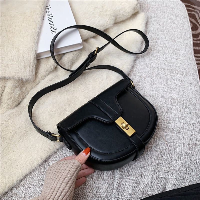 flowersverse Back to school Twist Lock Design Saddle Small Shoulder Crossbody Bags For Women Summer Trends Fashion Brand Flap Ladies Handbags