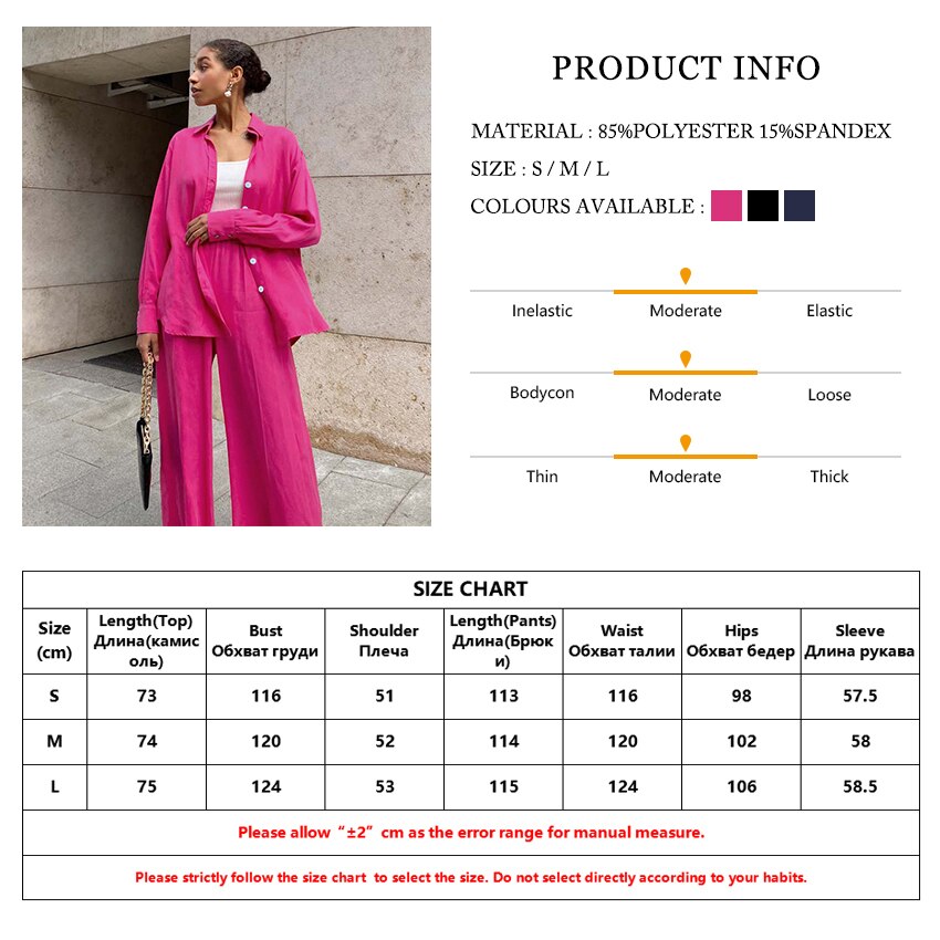 flowersverse Autumn Casual Pink Women Sets Fashion Long Sleeve Blouse Shirts High Waist Pants Two Piece Set Wide Leg Trousers Suit