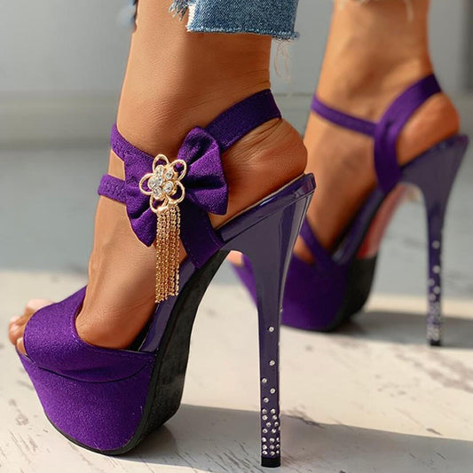 flowersverse Wholesale Top Quality Fetish High Heels Sandals Women Chains Platform Party Wedding Shoes Woman