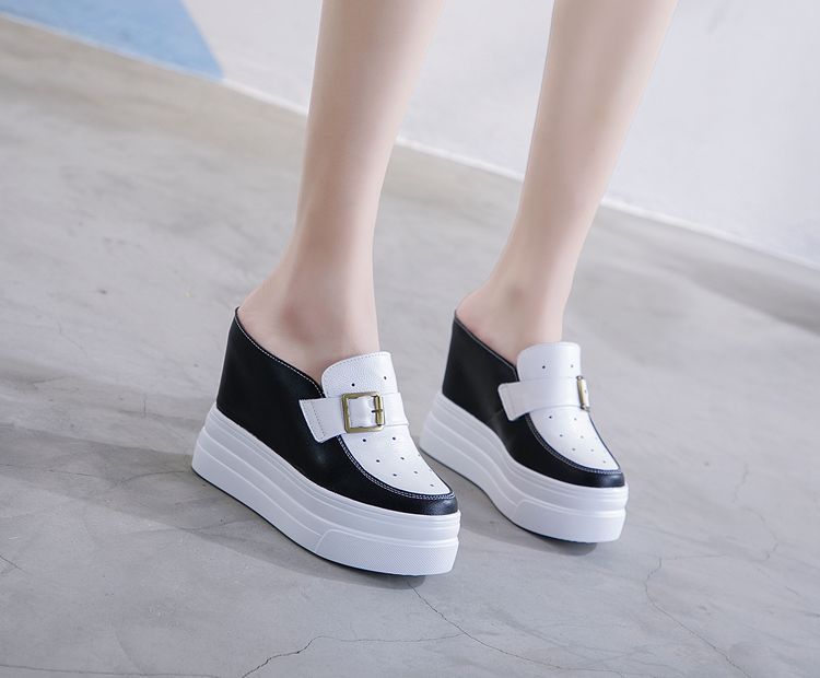 flowersverse 11Cm Platform Wedge Women Mules Shoes Genuine Leather Za Fashion Chunky Women Sandals Slippers Slides Shoes Sneakers