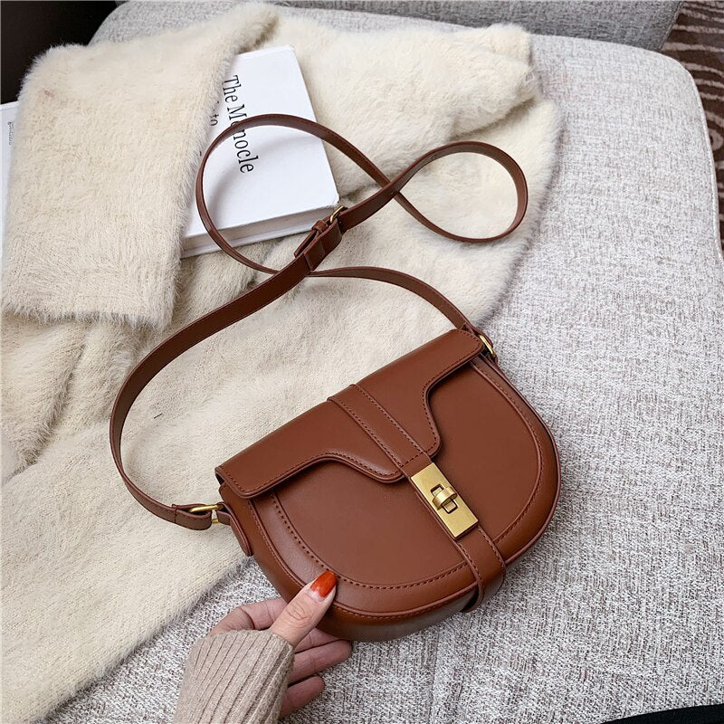 flowersverse Back to school Twist Lock Design Saddle Small Shoulder Crossbody Bags For Women Summer Trends Fashion Brand Flap Ladies Handbags