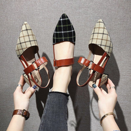 flowersverse Lady Shoes New Hollow Coarse Sandals High-heeled Shallow Mouth Pointed Pumps Work Women Female High Heels Zapatilla Lattice