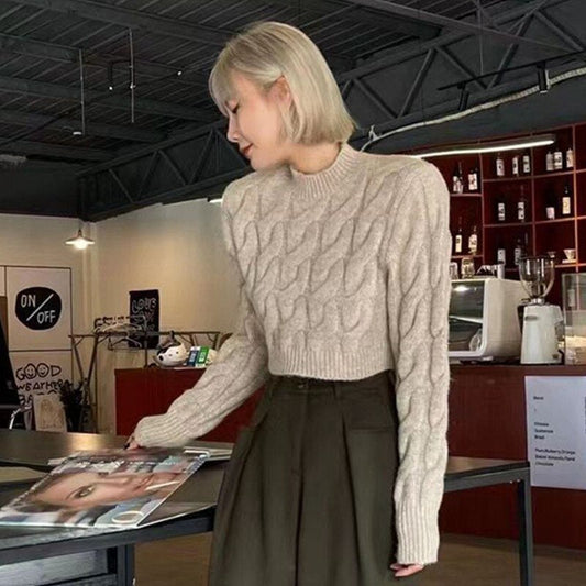 flowersverse Autumn Winter Sweater Women Long Sleeve Korean Style Crop Knit Ladies Jumpers Fashion Sweaters Pullover Chic