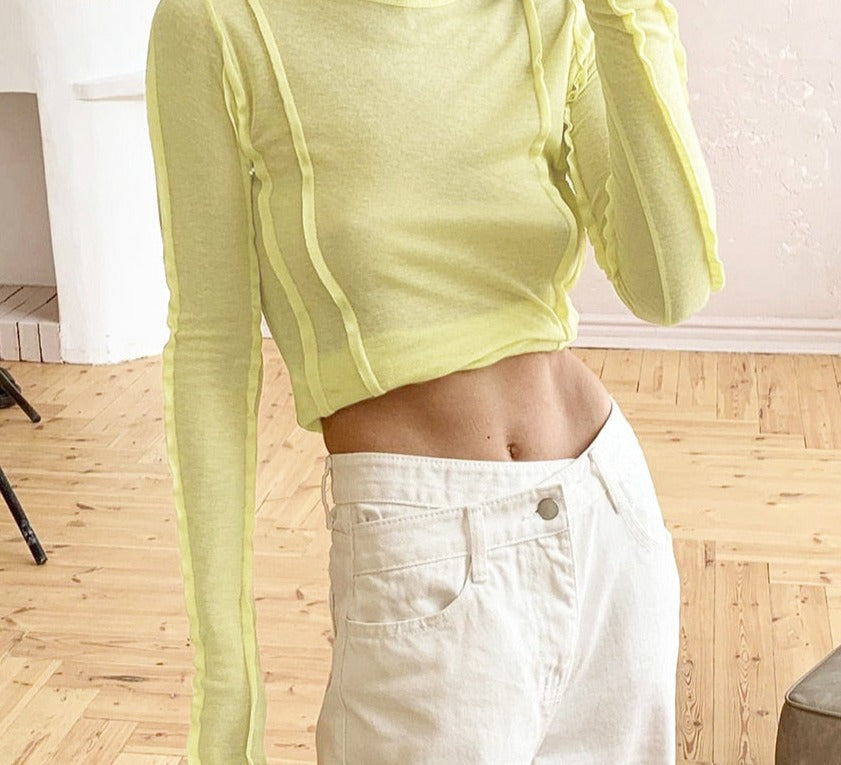 flowersverse Bodycon White O-Neck Women'S T-Shirt Elegant Yellow Long Sleeve Fall Tee Shirt Casual Slim Elastic Solid Top Female