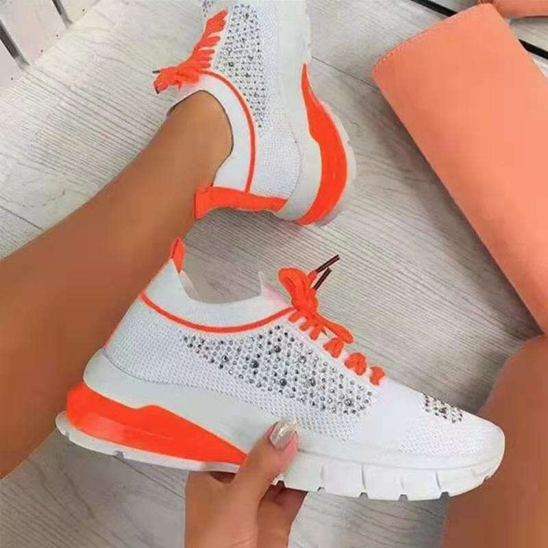 Christmas Gift Women Vulcanized Shoes Lace Up Casual Sneakers Flats Ladies Platform Mesh Breathable Walking Plus Size Female Shoe New