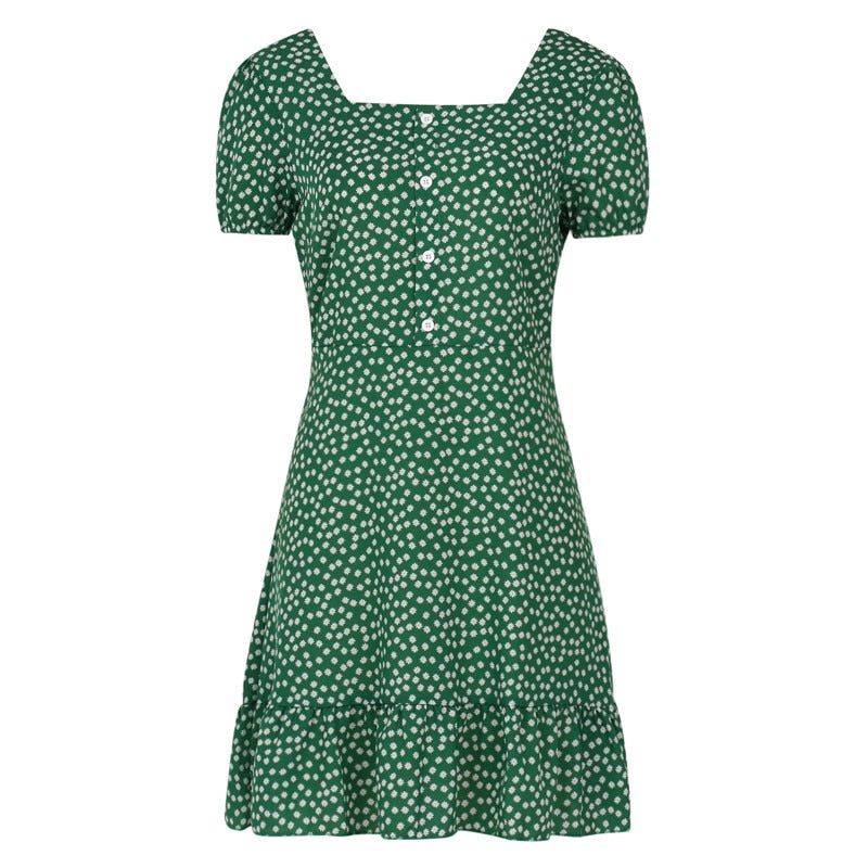 flowersverse Women Dress Boho Floral Ruffle Short Mini Dress Summer Knot V-Neck Party Holiday Dress Femme Vestido De Mujer