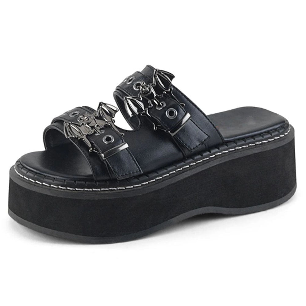 flowersverse Summer Double Strap Buckles Platform Wedges Fashion Goth Slippers Hot Women's Matal Sandal For Comfy Black Shoes