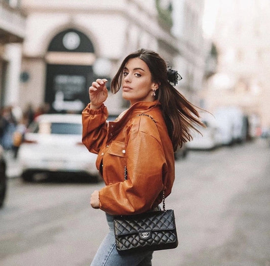 flowersverse Autumn Spring Solid Casual Jacket Women Female Chic Long Sleeve PU Leather Jacket With Quilted Lining Cropped Coat Outwear