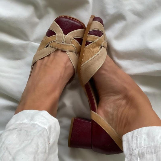 flowersverse Summer Pumps Women Casual Heeled Shoes Retro Style Handmade Square Toe Sandals For Women Slip-On Comfort Ladies Pumps 0823