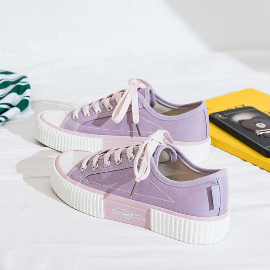 flowersverse Low-cut Canvas Shoes for Women Autumn New Fashion Vulcanized Shoes female Flats Casual Sneakers Lace-Up Little White Shoes