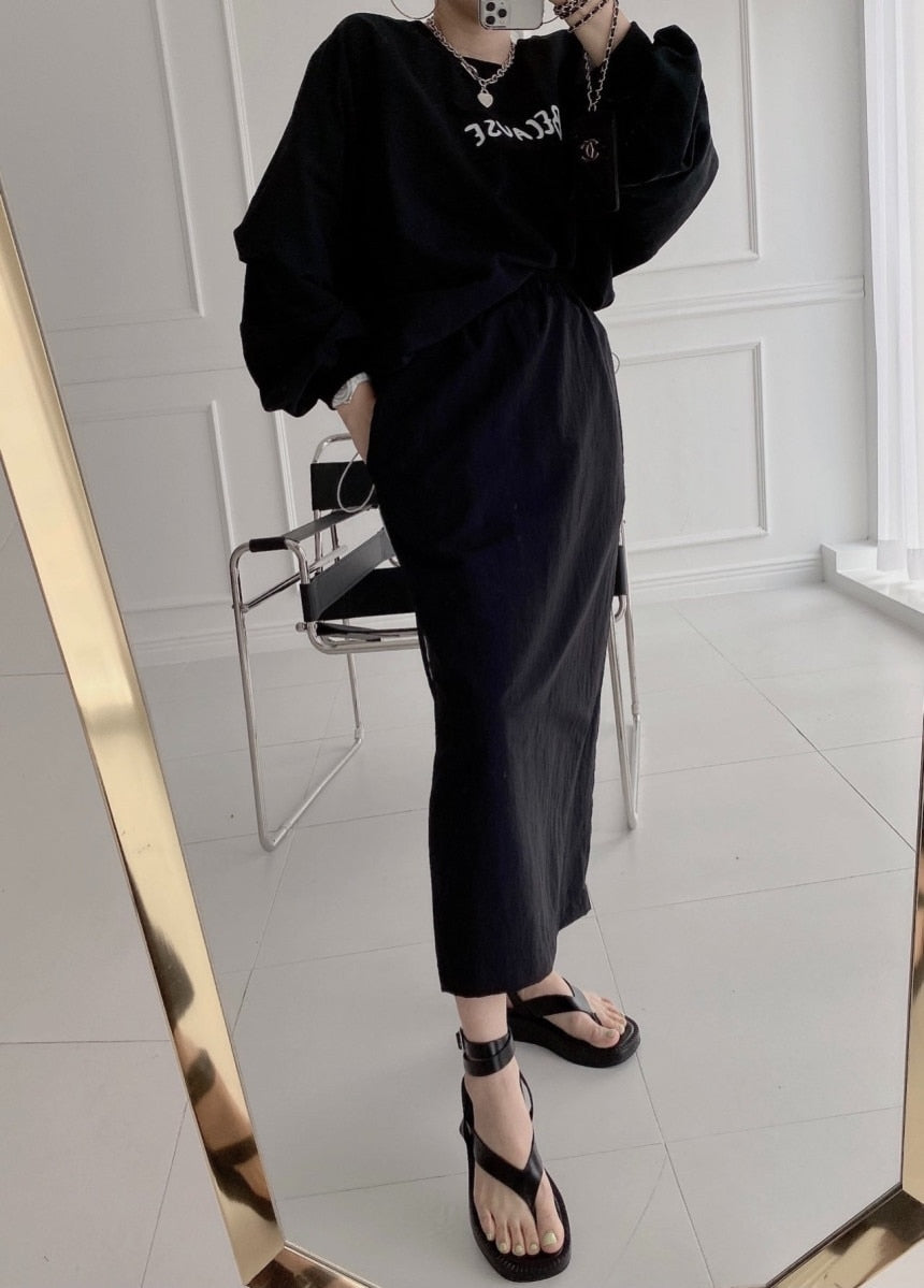 flowersverse Autumn Women Tracksuit Hoodies 2 Piece Sets Chic Pullover Loose Casual Sweatershirt & High Waist Split Skirt Suit Sets