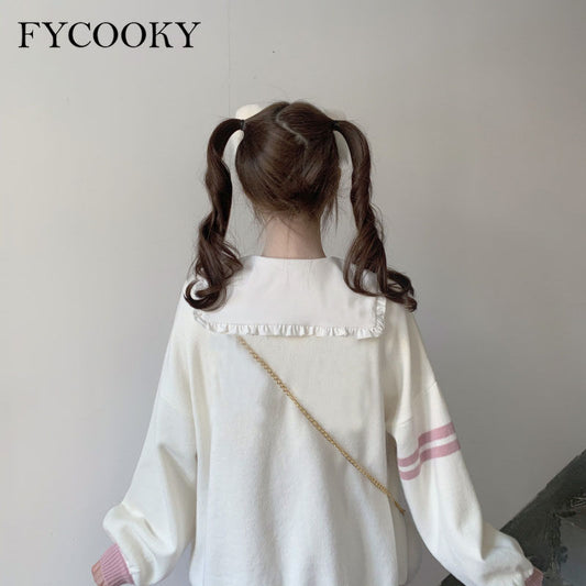 flowersverse Autumn Sweet Bow Cardigans Women Korean Loose Colorblock Sweater Jacket Kawaii Print Knitted Cardigan New