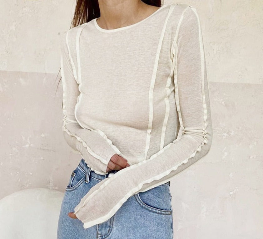flowersverse Bodycon White O-Neck Women'S T-Shirt Elegant Yellow Long Sleeve Fall Tee Shirt Casual Slim Elastic Solid Top Female
