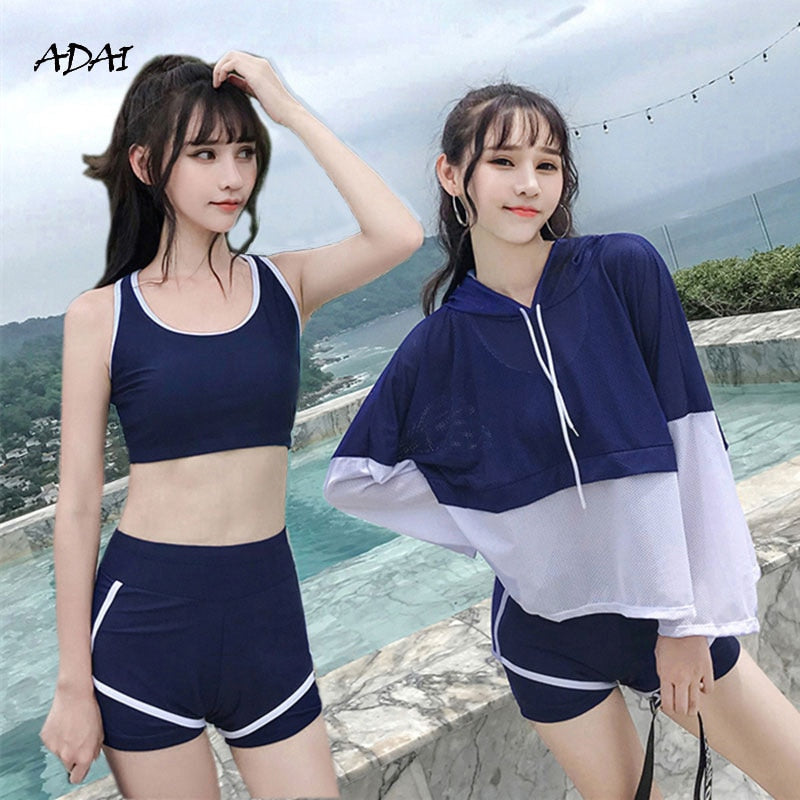 flowersverse 3 Piece Bathing Suit Blue Yellow High Wasit Bikini Women's Swimwear Patchwork Bodysuit Soprt Push Up Swim Suit Cover Up