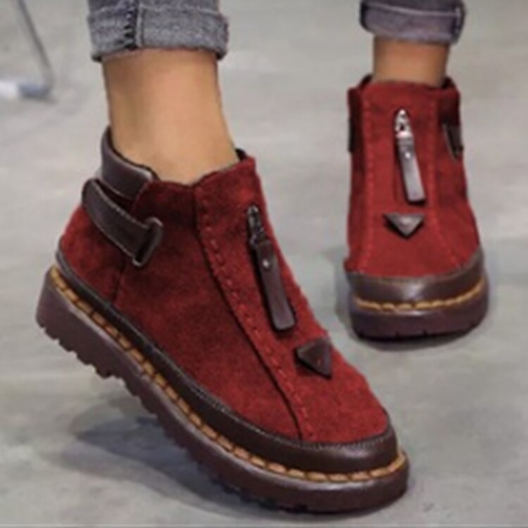 flowersverse New Booties Women's Shoes Fashion Hook & Loop Solid Color Autumn Platform Shoes Women Ankle Boots Ladies Shoes Botas Mujer