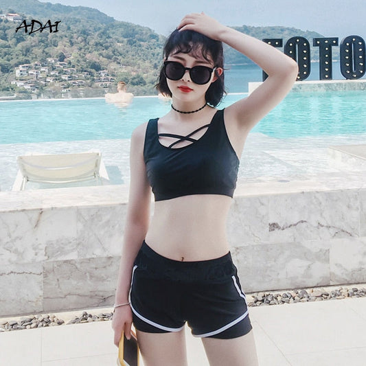 flowersverse 3 Piece Bikini Set Swimwear Women Swimsuit High Waisted Bikini Letter Swimsuit Cover Up Bathing Suits Summer Suit Beachwear