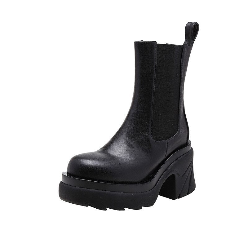 flowersverse Ankle Boots Metal Chain Slip On Thich Platform Short Boots Ladies Mixed Color Autumn Winter Shoes Female Chelsea Fashion