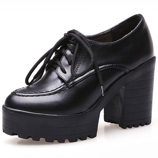 flowersverse Fashion New Lace-Up Platform Comfortable Shoes Woman Pumps Female Chunky High Heels Concise Pumps Women Shoes