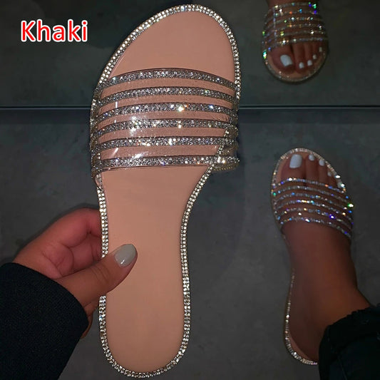 flowersverse Glitter Slippers Women Summer Sandals Fashion Bling Female Color Flip Flops Beach Diamond Flat Shoes Outdoor Sandals 43