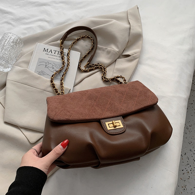 flowersverse Back to school Suede Chain Crossbody Shoulder Bags For Women Trend Vintage Luxury Designer Lingge Thread Sling Ladies Handbags