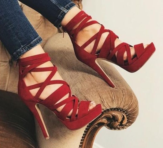 flowersverse Ladies High-heeled Sandals Open-toed Pointed Cross Straps Back Zipper Slim Glamorous Club Outfit High Heels Party Elegant