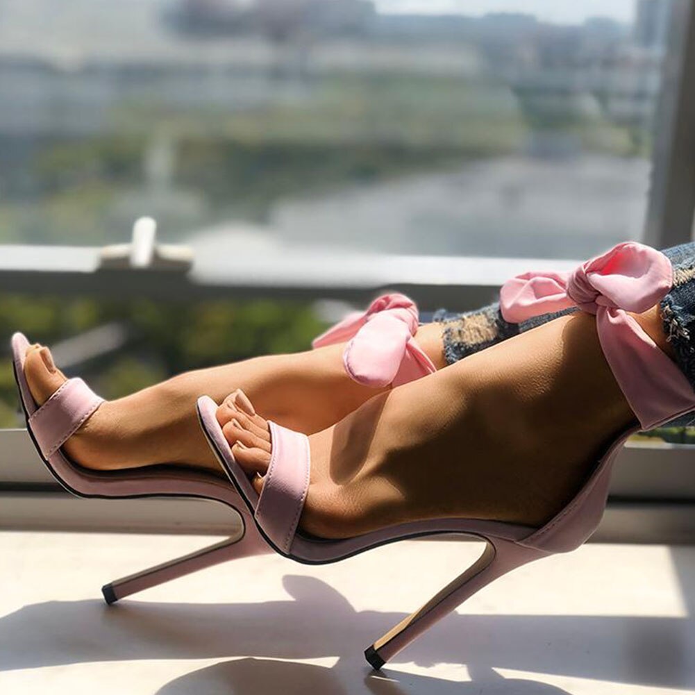 flowersverse New INS Hot women's Thin High Heels Sandals Fashion Bowknot Summer Sandals Women Party Office Shoes Woman