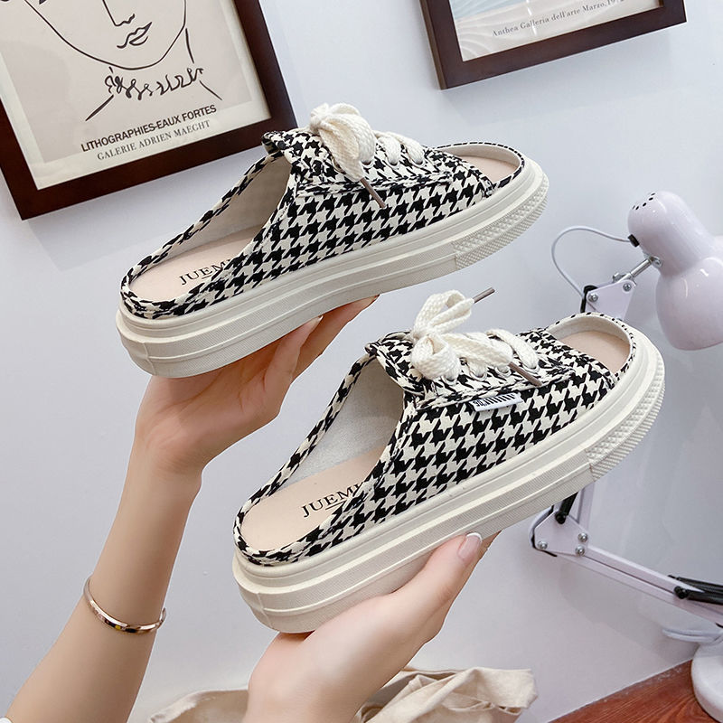 flowersverse Women Canvas Slippers Summer Denim Woman Flat Slippers Autumn Fashion Outdoor Casual Shoes Ladies Lace Up Open Toe Sandals