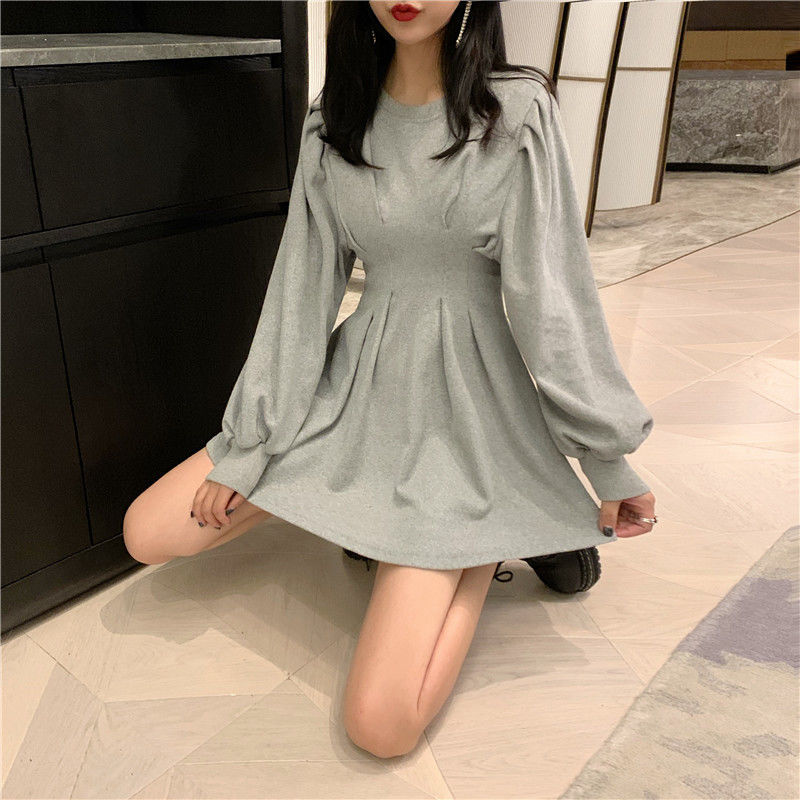 flowersverse Autumn Black Mini Dress Spring Fashion Korean Style Wrap Long Sleeve Pleated Dress Casual Wrap Streetwear Women Kpop