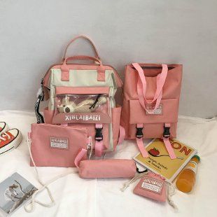 flowersverse 5 Piece Set High School Backpack Bags For Teenage Girls Canvas Laptop Backpack School Bag Travel Backpack Women Bookbags