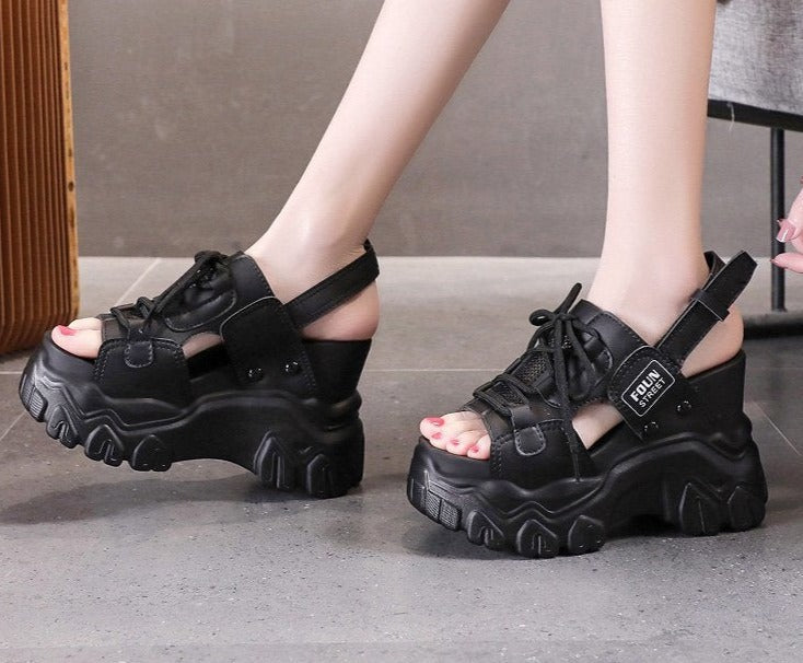 flowersverse High Heels Sandals Women Shoes New Summer Wedges Height Increasing 11cm Ladies Sandal Platform Chunky Shoes Sandalias Mujer