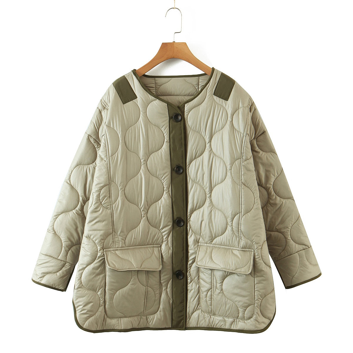 flowersverse Autumn Winter Women's Loose Jackets Thin Parka Oversize Coats Round Neck Outwear Female Coats Long Sleeve Cotton Clothing